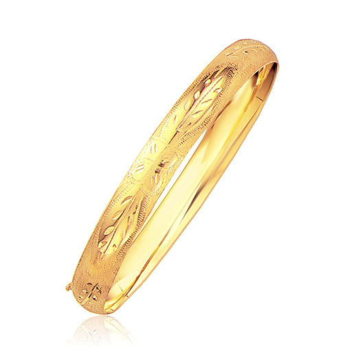 Bids.com Classic Floral Carved Bangle in 14k Yellow Gold (8.0mm) Bracelets White Smoke 7 / Yellow Gold,8 / Yellow Gold