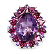 Bids.com 11.22 Carat Genuine Amethyst & Rhodolite .925 Sterling Silver Ring Rings White Smoke size 7.00,size 6.00,size 8.00,size 9.00,size 5.00