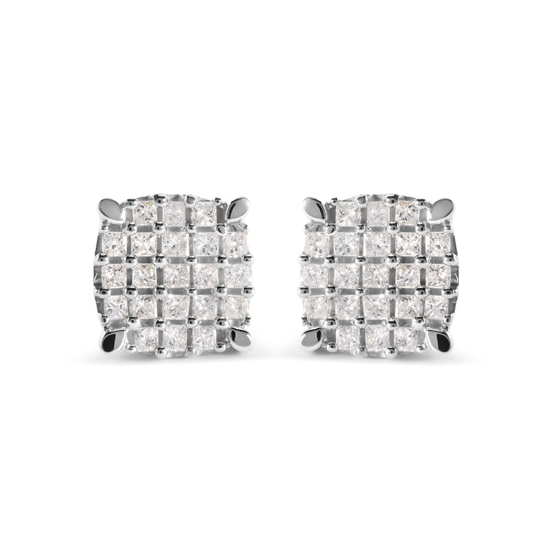 Bids.com 10K White Gold 3/4 Cttw Princess Diamond Composite Cushion Shape Stud Earrings (I-J Color, I1-I2 Clarity) Earrings White Smoke White.Gold / 0.75