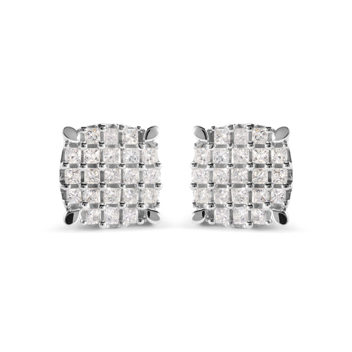 Bids.com 10K White Gold 3/4 Cttw Princess Diamond Composite Cushion Shape Stud Earrings (I-J Color, I1-I2 Clarity) Earrings White Smoke White.Gold / 0.75