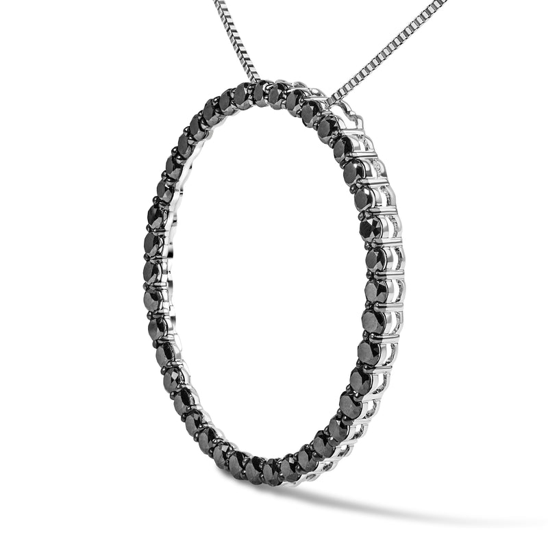 Bids.com .925 Sterling Silver 4.0 Cttw Black Diamond Open Hoop Circle 18" Pendant Necklace (Black Color, I2-I3 Clarity) Necklaces White Smoke White.Sterling Silver / 18 / 4,White.Sterling Silver / 18 / 5,White.Sterling Silver / 18 / 1,White.Sterling Silver / 18 / 2