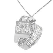 Bids.com 14K White Gold 2 cttw Princess and Baguette Cut Diamond Double Loop Pendant Necklace (G-H, VS1-VS2) Necklaces White Smoke White.Gold / 18