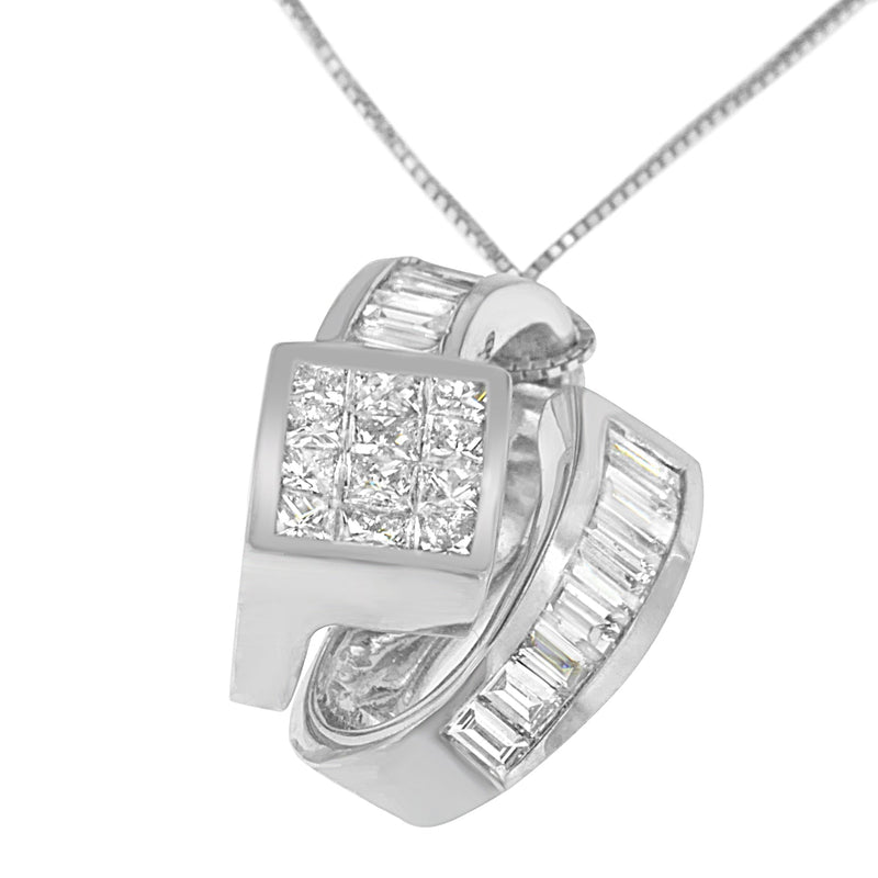Bids.com 14K White Gold 2 cttw Princess and Baguette Cut Diamond Double Loop Pendant Necklace (G-H, VS1-VS2) Necklaces White Smoke White.Gold / 18