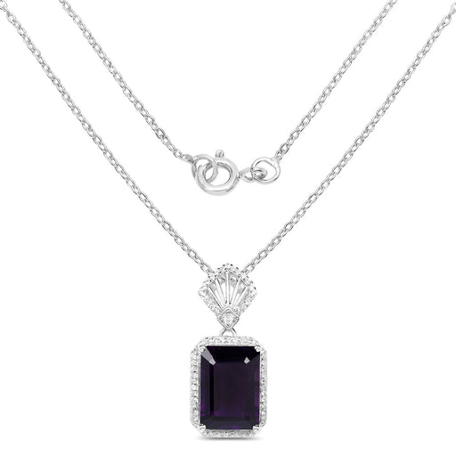 Bids.com 7.37 Carat Genuine Amethyst and White Zircon .925 Sterling Silver Pendant Pendants White Smoke