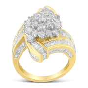 Bids.com 10K Yellow Gold Round and Baguette Diamond Crossover Cluster Ring (3 Cttw, I-J Color, I1-I2 Clarity) - Size 7-1/2 Rings White Smoke 7 / Yellow.Gold,6.5 / Yellow.Gold,8 / Yellow.Gold,6 / Yellow.Gold,7.5 / Yellow.Gold