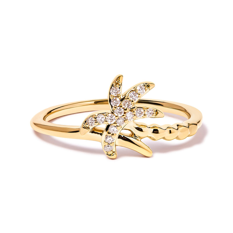 Bids.com 10K Yellow Gold 1/10 Cttw Diamond  Palm Tree Statement Ring (H-I Color, I1-I2 Clarity) - Ring Size 7 Rings White Smoke 7 / Yellow.Gold,6 / Yellow.Gold,8 / Yellow.Gold