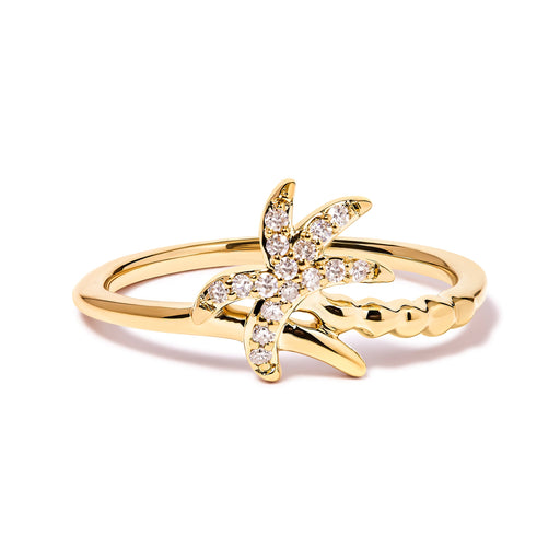 Bids.com 10K Yellow Gold 1/10 Cttw Diamond  Palm Tree Statement Ring (H-I Color, I1-I2 Clarity) - Ring Size 7 Rings White Smoke 7 / Yellow.Gold,6 / Yellow.Gold,8 / Yellow.Gold