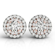 Bids.com 14k White and Rose Gold Round Halo Diamond Earrings (3/4 cttw) Earrings White Smoke White & Rose Gold