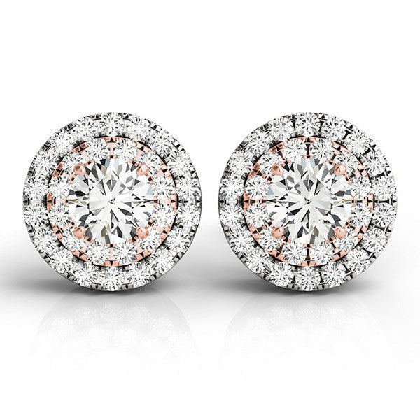 Bids.com 14k White and Rose Gold Round Halo Diamond Earrings (3/4 cttw) Earrings White Smoke White & Rose Gold