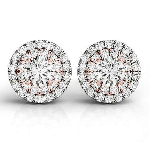 Bids.com 14k White and Rose Gold Round Halo Diamond Earrings (3/4 cttw) Earrings White Smoke White & Rose Gold