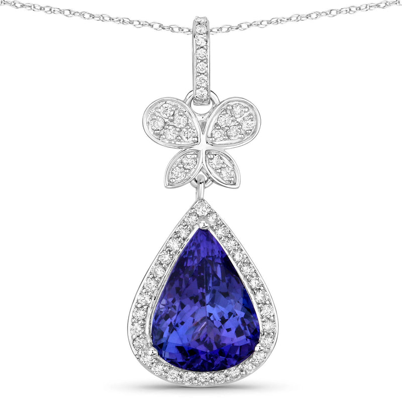 Bids.com 5.54 Carat Genuine Tanzanite and White Diamond 18K White Gold Pendant Pendants White Smoke