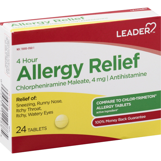 Leader Leader 4 Hour Allergy Relief Tablets, 4mg Health Care White Smoke