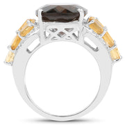 Bids.com 9.74 Carat Genuine Smoky Quartz, Citrine & White Topaz .925 Sterling Silver Ring Rings White Smoke size 5.50,size 9.00,size 10.00,size 6.50,size 7.00,size 8.00,size 6.00,size 5.00