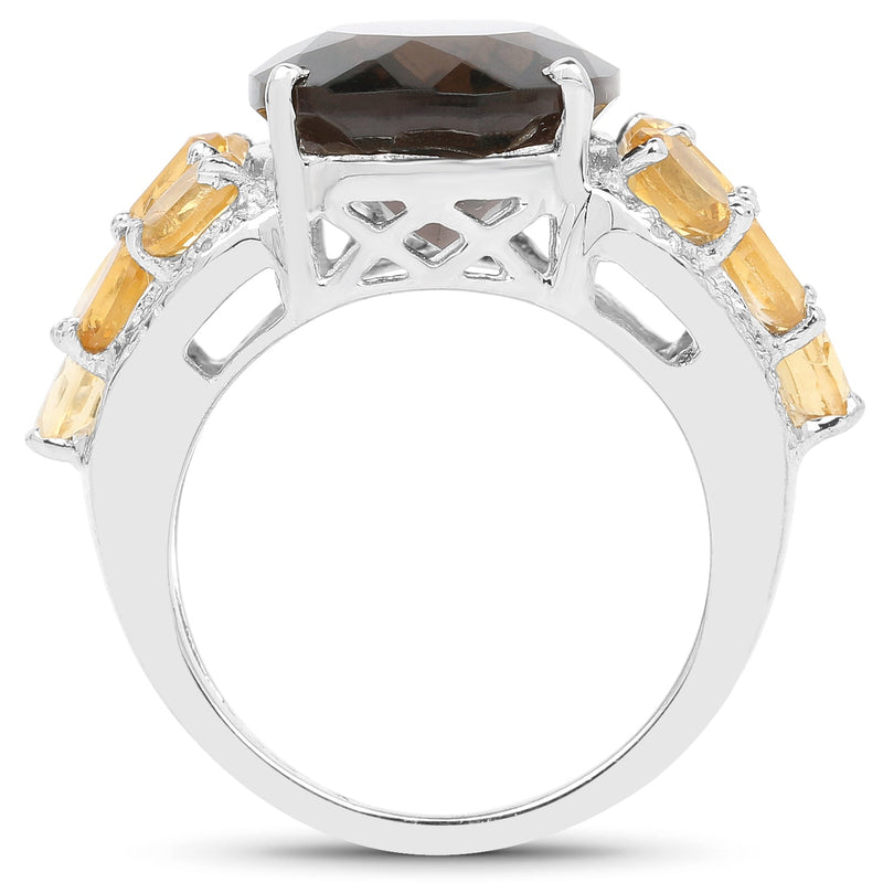 Bids.com 9.74 Carat Genuine Smoky Quartz, Citrine & White Topaz .925 Sterling Silver Ring Rings White Smoke size 5.50,size 9.00,size 10.00,size 6.50,size 7.00,size 8.00,size 6.00,size 5.00