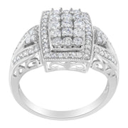 Bids.com 10K White Gold 1.0 Cttw Diamond Rectangular Cushion Shaped Cluster Halo Flared Band Cocktail Fashion Ring (H-I Color, SI2-I1 Clarity) - Size 7 Rings White Smoke 8 / White.Gold,6 / White.Gold,7 / White.Gold