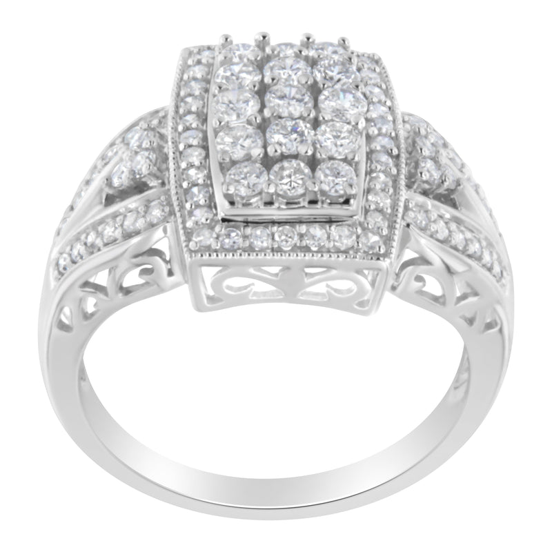 Bids.com 10K White Gold 1.0 Cttw Diamond Rectangular Cushion Shaped Cluster Halo Flared Band Cocktail Fashion Ring (H-I Color, SI2-I1 Clarity) - Size 7 Rings White Smoke 8 / White.Gold,6 / White.Gold,7 / White.Gold