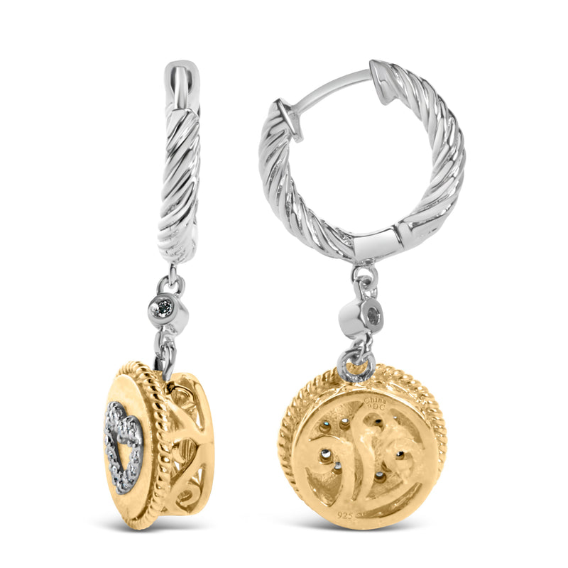 Bids.com 18K Yellow Gold Plated .925 Sterling Silver 1/8 Cttw Diamond Heart Medallion Drop and Dangle Earring (I-J Color, SI1-SI2 Clarity) Earrings White Smoke YellowWhite.Sterling Silver / 0.13