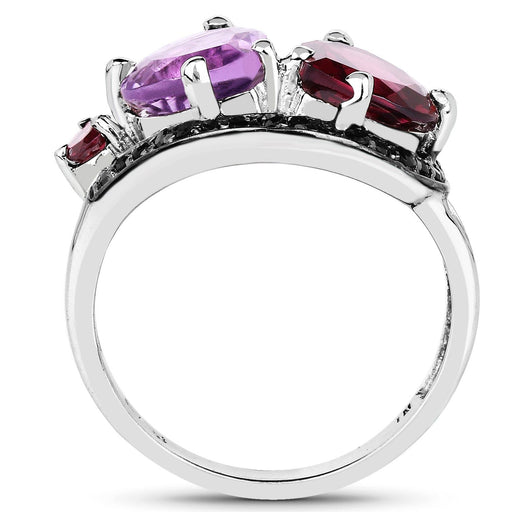 Bids.com 4.07 Carat Genuine Amethyst, Rhodolite & Black Spinel .925 Sterling Silver Ring Rings White Smoke size 7.00,size 6.00,size 8.00,size 9.00,size 5.00,size 10.00
