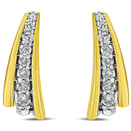 Bids.com 10K Yellow Gold Plated .925 Sterling Silver 0.50 Cttw Round Diamond Graduated Huggie Earrings (I-J Color, I2-I3 Clarity) Earrings White Smoke Yellow.Sterling Silver / 0.5