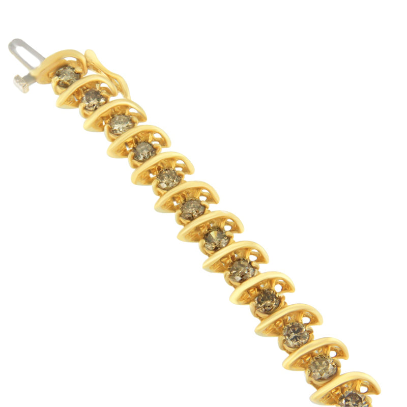 Bids.com 14K Yellow Gold Round-Cut Diamond 'S' Bracelet (6.00 cttw, Brown Color, I1-I2 Clarity) Bracelets White Smoke Yellow.Gold / 7