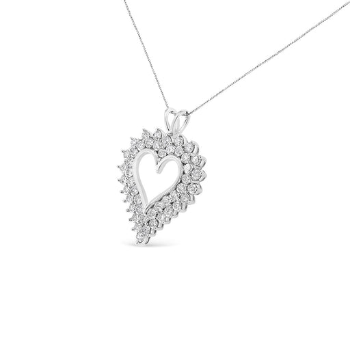 Bids.com .925 Sterling Silver 4 Cttw Round-Cut Double Row Composite Diamond Heart 18" Pendant Necklace (K-L Color, I1-I2 Clarity) Necklaces White Smoke White.Sterling Silver / 18