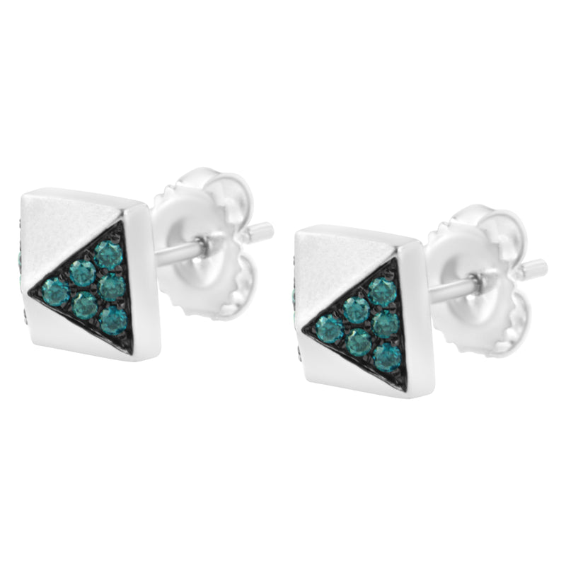 Bids.com 14K White Gold 1/4 Cttw Treated Blue Diamond Pyramid Stud Earring (Blue Color, SI1-SI2 Clarity) Earrings White Smoke White.Gold / 0.269