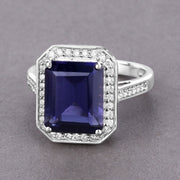 Bids.com 3.70 Carat Genuine Iolite and White Diamond 14K White Gold Ring Rings Light Slate Gray size 6.00,size 7.00,size 8.00,size 9.00