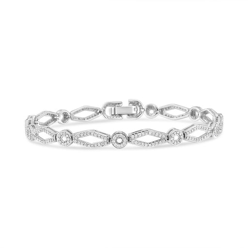 Bids.com .925 Sterling Silver 1 1/2 Cttw Diamond Studded Alternating Circle and Kite-Shaped Vintage-Style Link Bracelet (I-J Color, I2-I3 Clarity) 7 Inch Bracelets White Smoke White.Sterling Silver / 7.25