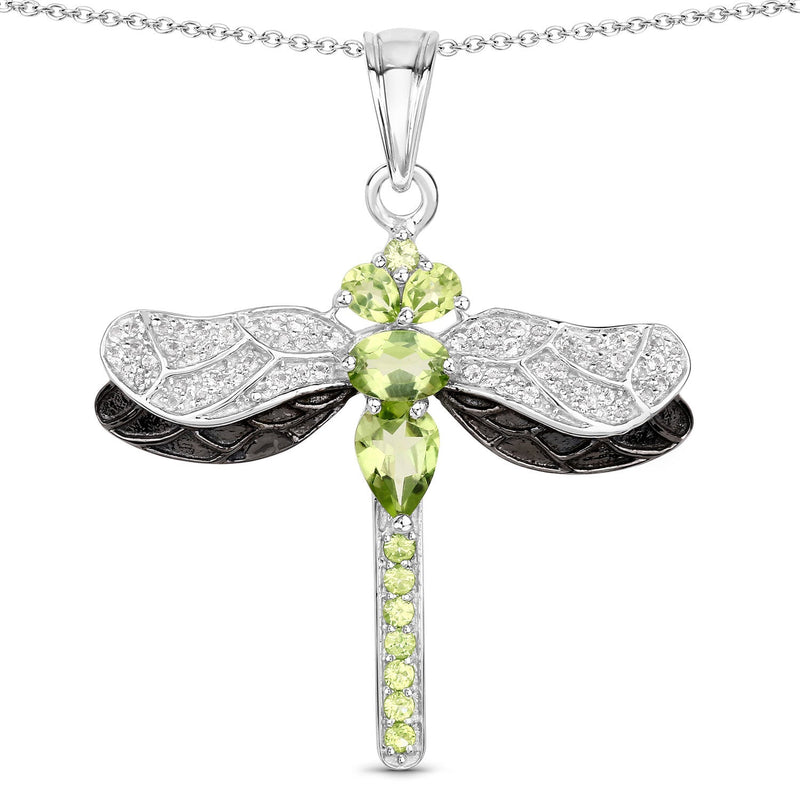 Bids.com 1.98 Carat Genuine Peridot and White Topaz .925 Sterling Silver Pendant Pendants White Smoke size 18.00