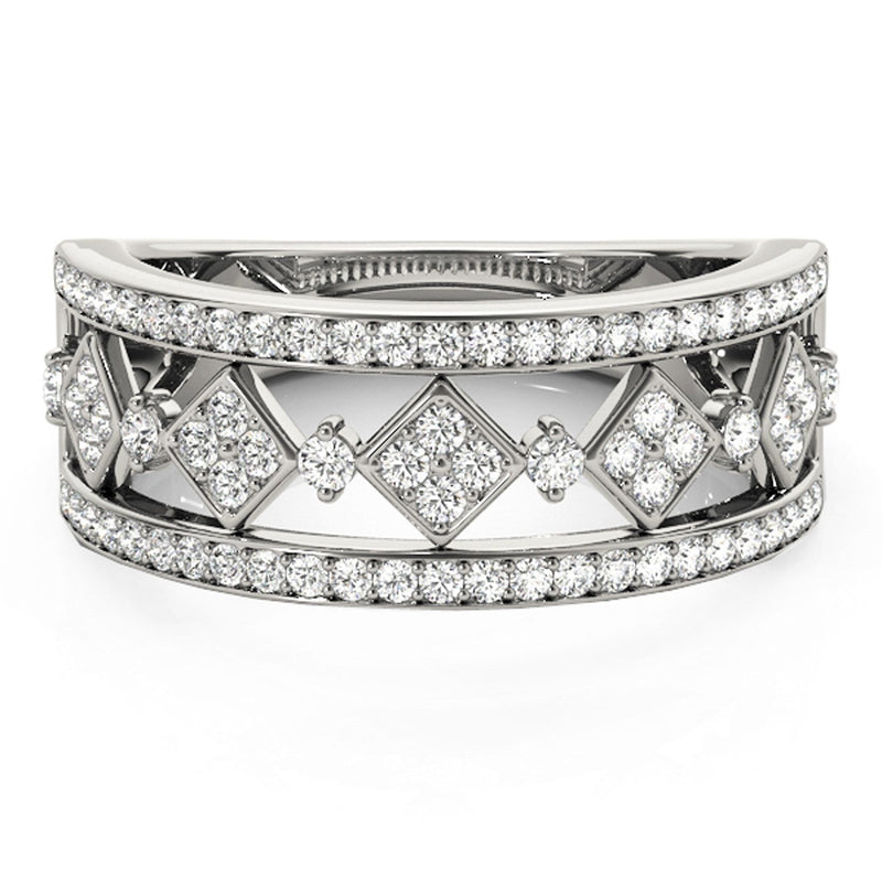 Bids.com Diamond Studded Square Motif Ring in 14k White Gold (1/2 cttw) Rings Gray 3 / White Gold,3.5 / White Gold,4 / White Gold,4.5 / White Gold,5 / White Gold,5.5 / White Gold,6 / White Gold,6.5 / White Gold,7 / White Gold,7.5 / White Gold,8 / White Gold,8.5 / White Gold,9 / White Gold