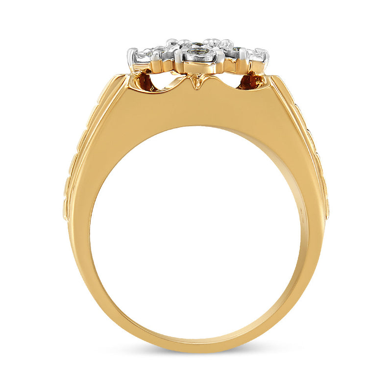 Bids.com Men's 14K Yellow Gold Plated .925 Sterling Silver 1/3 Cttw Miracle-Set Floral Diamond Cluster Ring (I-J Color, I1-I2 Clarity) - Size 10 Rings White Smoke 9 / Yellow.Sterling Silver,11 / Yellow.Sterling Silver,10 / Yellow.Sterling Silver,12 / Yellow.Sterling Silver
