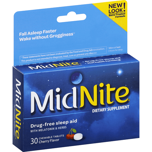MidNite MidNite Sleep Aid, With Melatonin & Herbs, Drug Free, Cherry, Chewable Tablets Snoring & Sleep Apnea Aids White Smoke