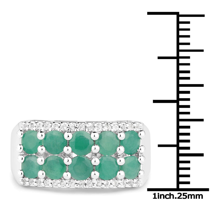 Bids.com 1.85 Carat Genuine Emerald and White Topaz .925 Sterling Silver Ring Rings White Smoke size 6.00,size 7.00,size 8.00,size 9.00