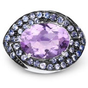 Bids.com 5.95 Carat Genuine Amethyst and Tanzanite .925 Sterling Silver Ring Rings White Smoke size 6.00,size 8.00,size 7.00,size 9.00