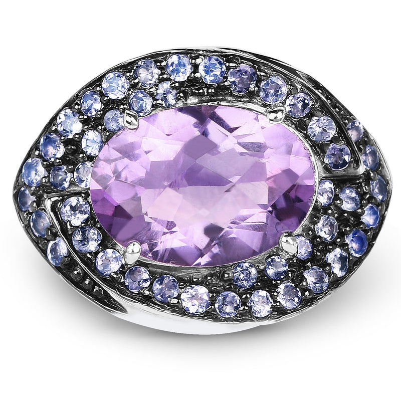 Bids.com 5.95 Carat Genuine Amethyst and Tanzanite .925 Sterling Silver Ring Rings White Smoke size 6.00,size 8.00,size 7.00,size 9.00