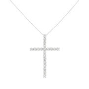 Bids.com .925 Sterling Silver 4.0 Cttw Diamond 2-1/4" Cross Pendant with Box Chain Necklace (I-J Color, I1-I2 Clarity) - 18" Necklaces White Smoke White.Sterling Silver / 18