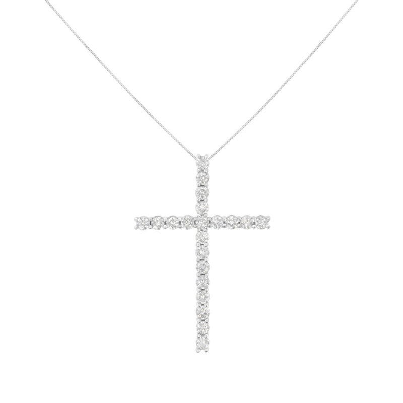 Bids.com .925 Sterling Silver 4.0 Cttw Diamond 2-1/4" Cross Pendant with Box Chain Necklace (I-J Color, I1-I2 Clarity) - 18" Necklaces White Smoke White.Sterling Silver / 18