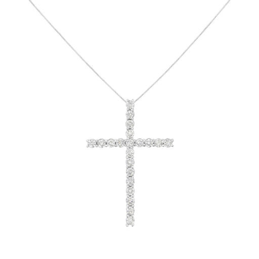 Bids.com .925 Sterling Silver 4.0 Cttw Diamond 2-1/4" Cross Pendant with Box Chain Necklace (I-J Color, I1-I2 Clarity) - 18" Necklaces White Smoke White.Sterling Silver / 18