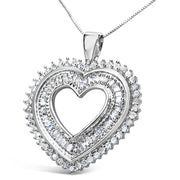 Bids.com .925 Sterling Silver 1.0 Cttw Baguette and Round Diamond  Heart Pendant 18" Necklace (H-I Color, I3 Clarity) Necklaces White Smoke White.Sterling Silver / 18