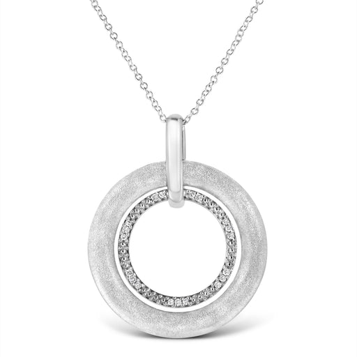 Bids.com .925 Sterling Silver Prong-Set Diamond Accent Satin Finished Double Circle 18" Pendant Necklace (I-J Color, I1-I2 Clarity) Necklaces White Smoke White.Sterling Silver / 18