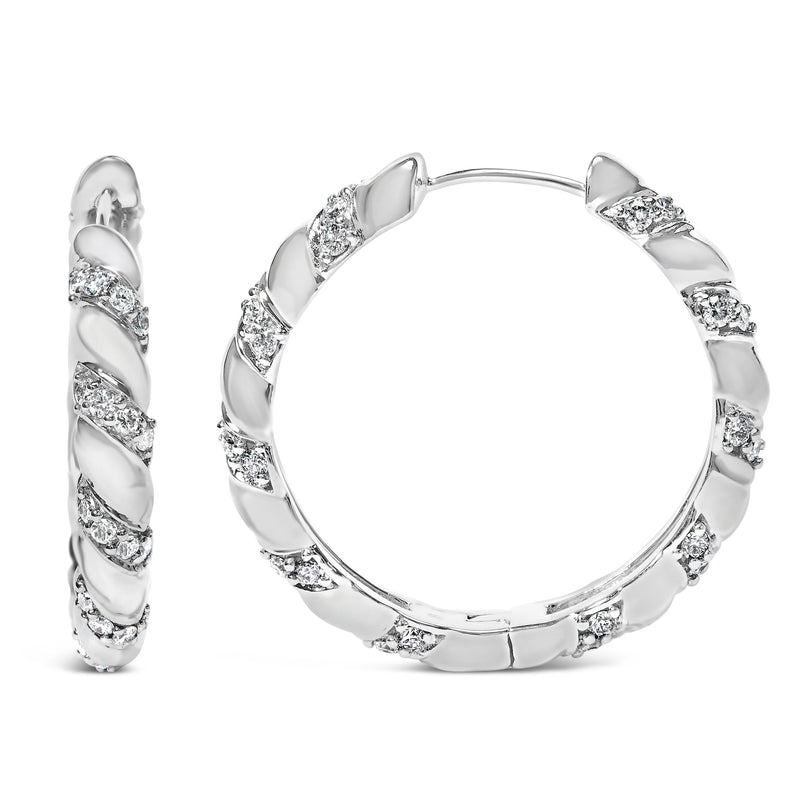 Bids.com 14K White Gold 1 1/5 Cttw Lab Grown Diamond Swirl Design 1" Inch Hoop Earrings (F-G Color, VS1-VS2 Clarity) Earrings White Smoke White.Gold / 1.2