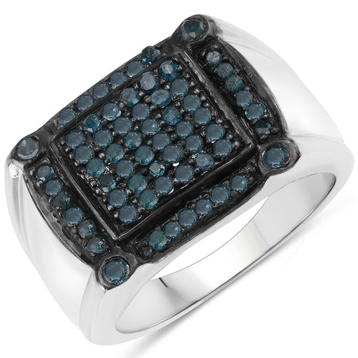 Bids.com 0.81 Carat Genuine Blue Diamond .925 Sterling Silver Ring Rings White Smoke size 7.00,size 8.00,size 6.00,size 5.00,size 9.00