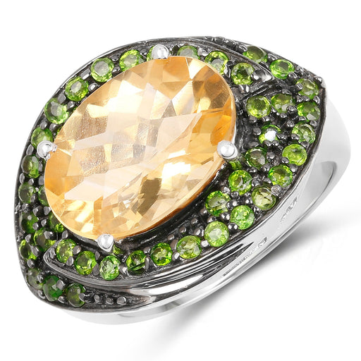 Bids.com 6.11 Carat Genuine Citrine and Chrome Diopside .925 Sterling Silver Ring Rings White Smoke size 6.00,size 5.00,size 7.00,size 8.00,size 9.00