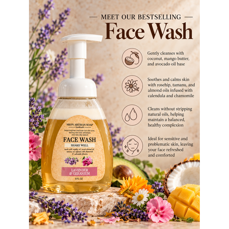 MION Artisan Soap Co. Face Wash | with Rose Hip and Tamanu Oils Tan