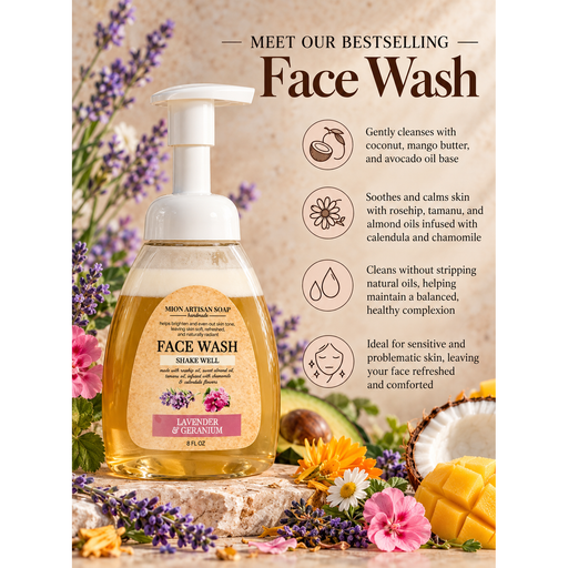 MION Artisan Soap Co. Face Wash | with Rose Hip and Tamanu Oils Tan