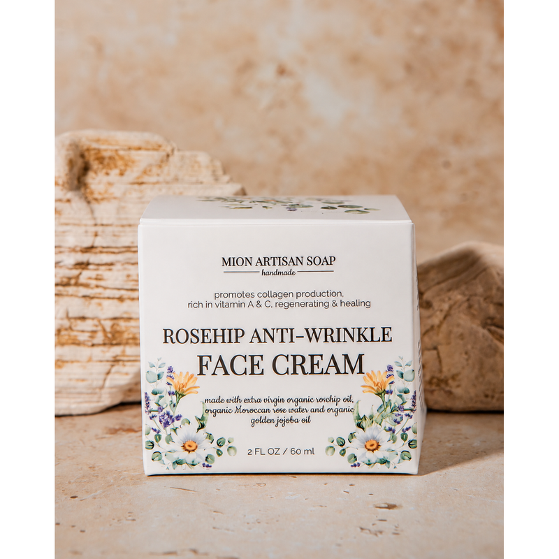 MION Artisan Soap Co. Rosehip Anti-Wrinkle Face Cream | Light Texture | Rich in Vitamins A & C face cream Gray