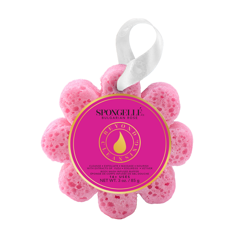 Spongellé Bulgarian Rose | Wild Flower Bath Sponge Body Wash Infused Buffer White Smoke