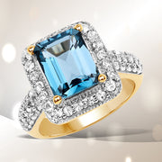 Bids.com 14K Yellow Gold Plated 5.03 Carat Genuine London Blue Topaz and White Topaz .925 Sterling Silver Ring Rings White Smoke size 6.00,size 7.00,size 8.00,size 9.00