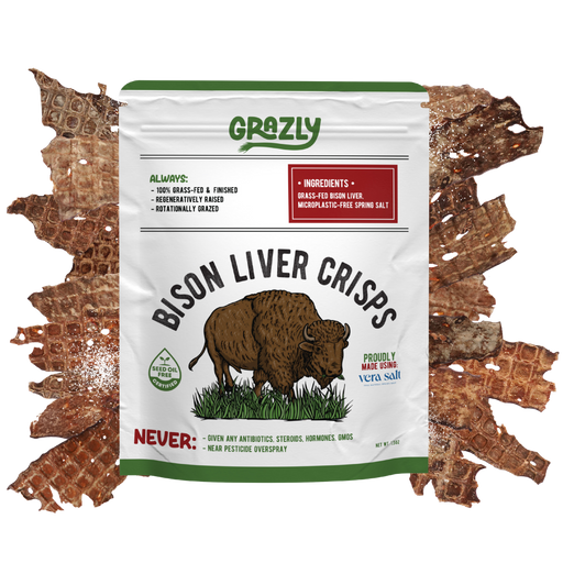Grazly Bison Liver Crisps - 100% Grass-Fed/Finished Bison Crisp Black Plain / 1 Pack