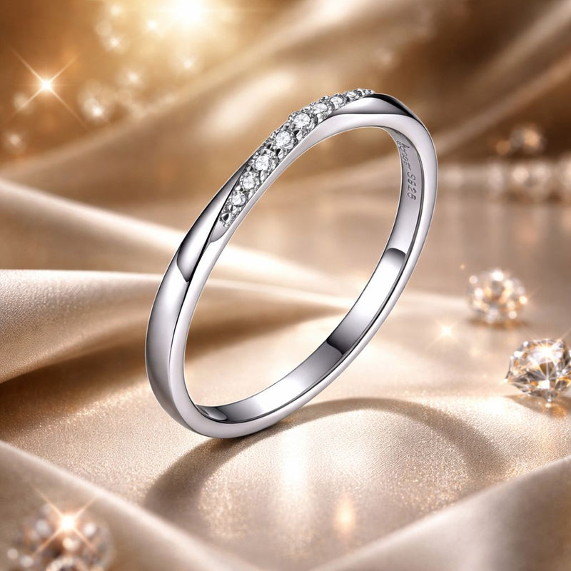 Bids.com 925 Sterling Silver Pavé Set CZ Platinum Plated Ring Size 6 for Women Rings Antique White 6,7,8